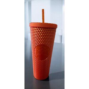 Starbucks Orange Pearlized Studded 24 Oz Tumbler with Matching Straw and Lid